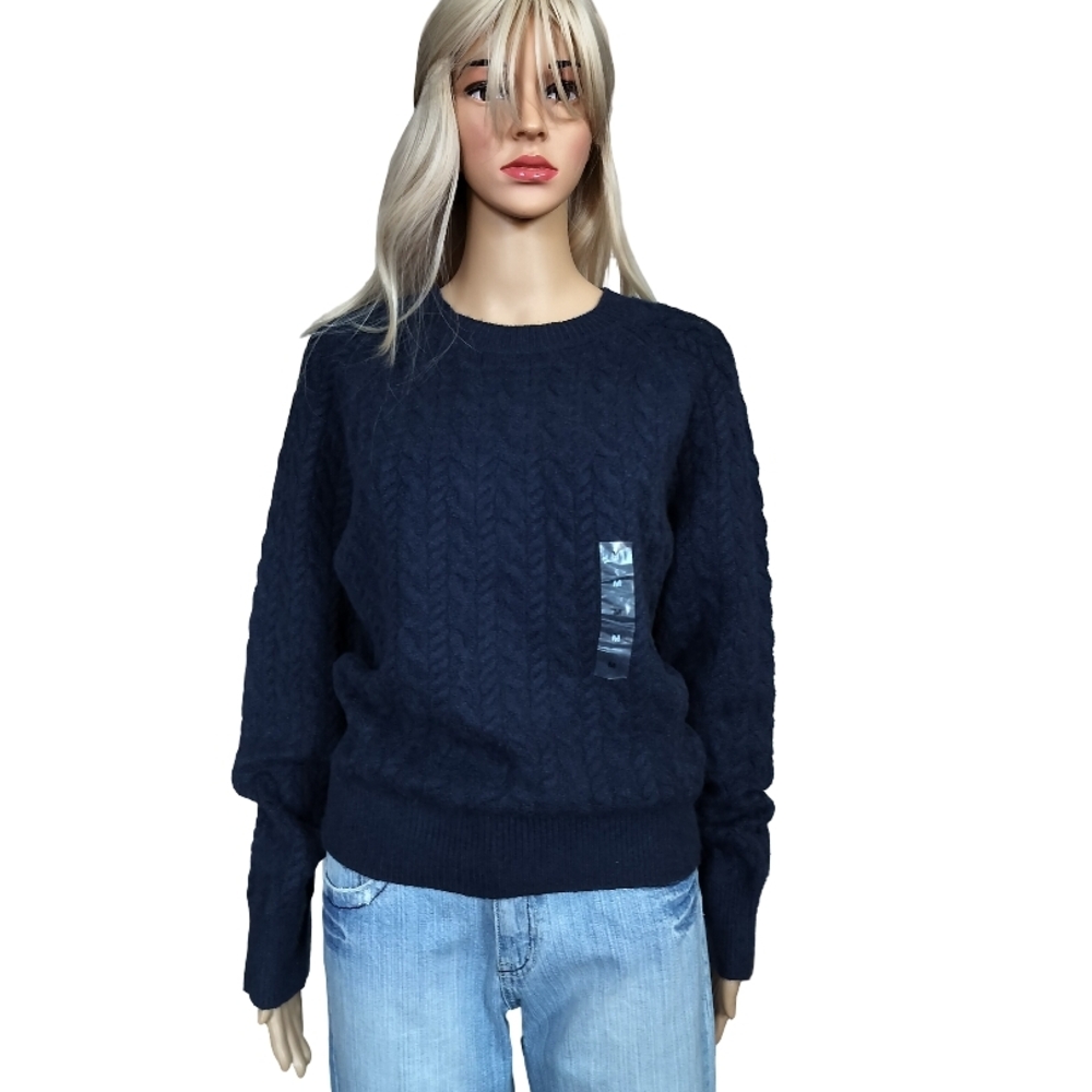 On 34 TH Long Sleeve Cable Knit Women's Navy Blue Sweater Size M NWT